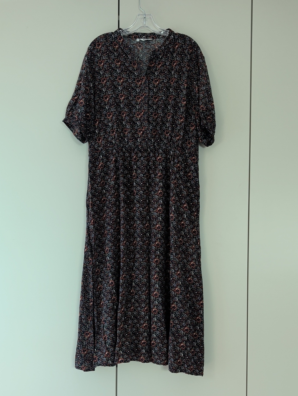 Black Floral Maxi Dress with Subtle Pink Accents